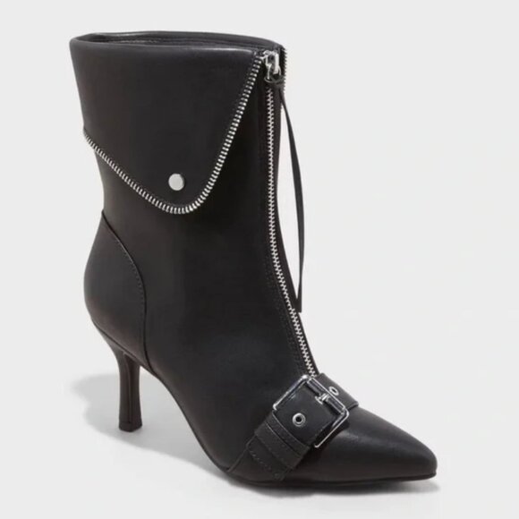 Women's Mickey Point Toe Moto Ankle Boots - A New Day Black - Picture 1 of 3